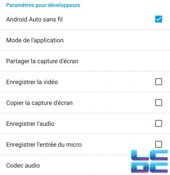 android auto options developpeur