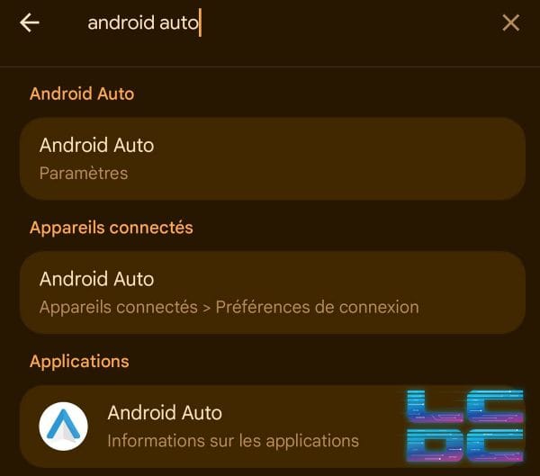 Recherche android auto