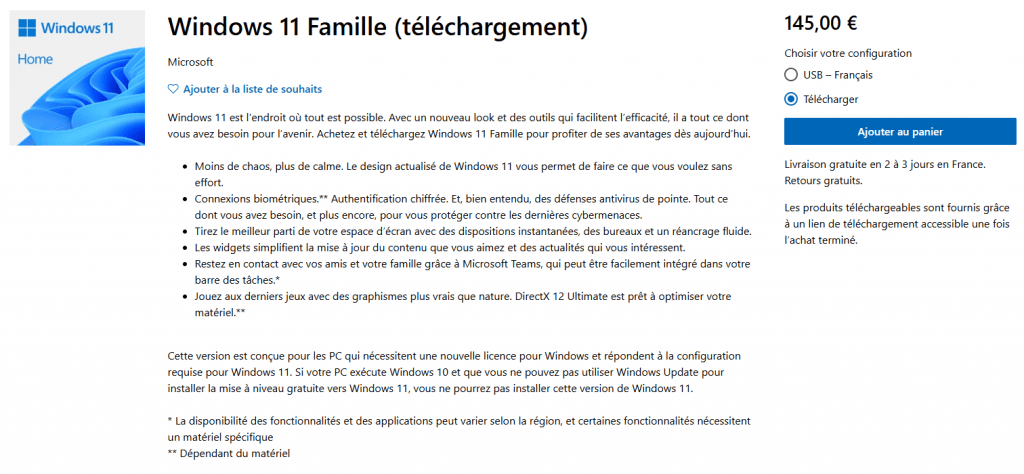 Windows 11 : Comment récupérez sa clé de licence 2 prix windows 11 home