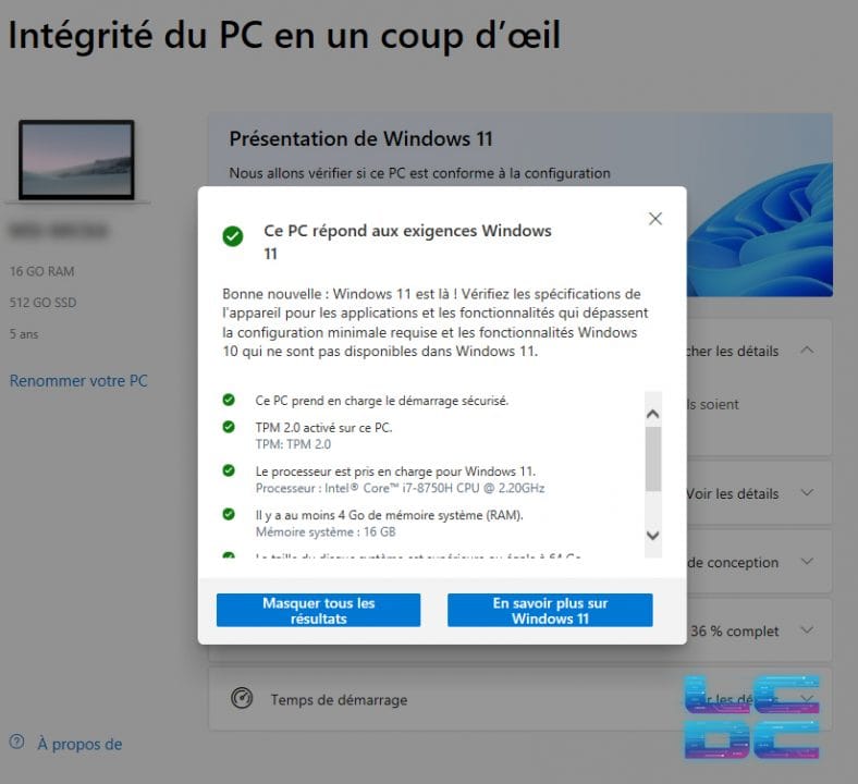 Windows 11 : Guide d'installation 2 vérification windows 11