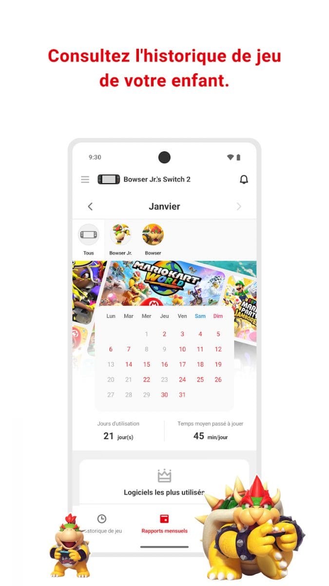 Contrôle parental Nintendo Switch 2 calendrier
