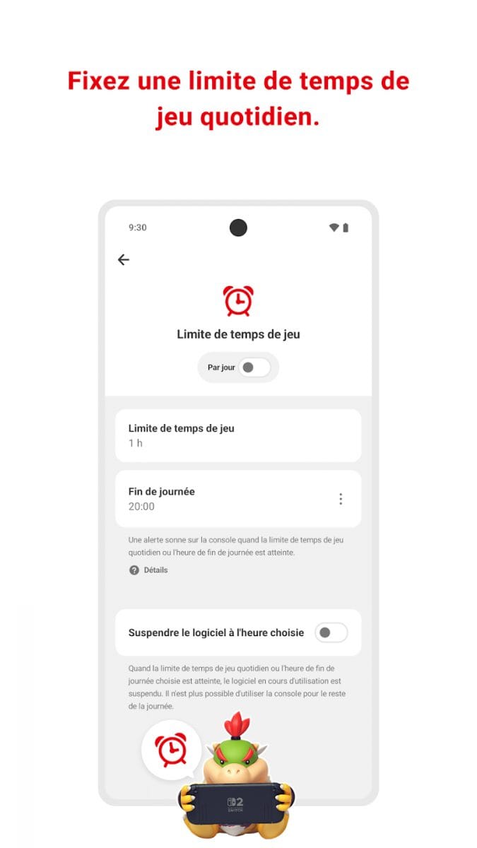 Contrôle parental Nintendo Switch 2 limite